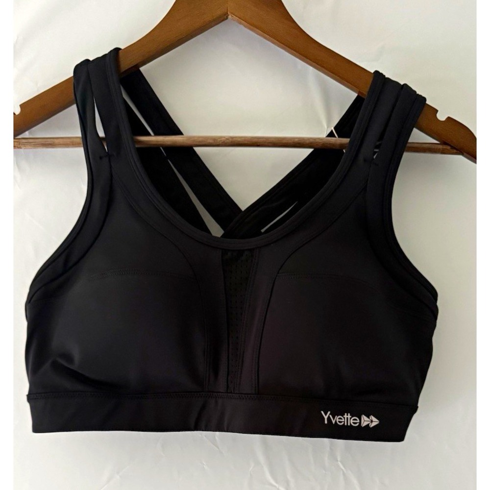Yvette High Support Wireless Sports Bra Black XL+ Hook & Eye Crossback Padded